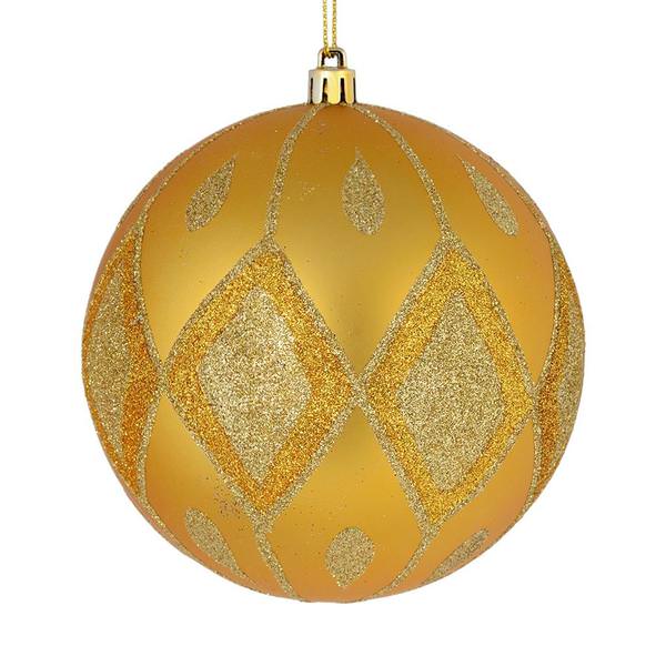 6" Honey Gold Matte Glitter Diamond Ball Ornament (3 pack)