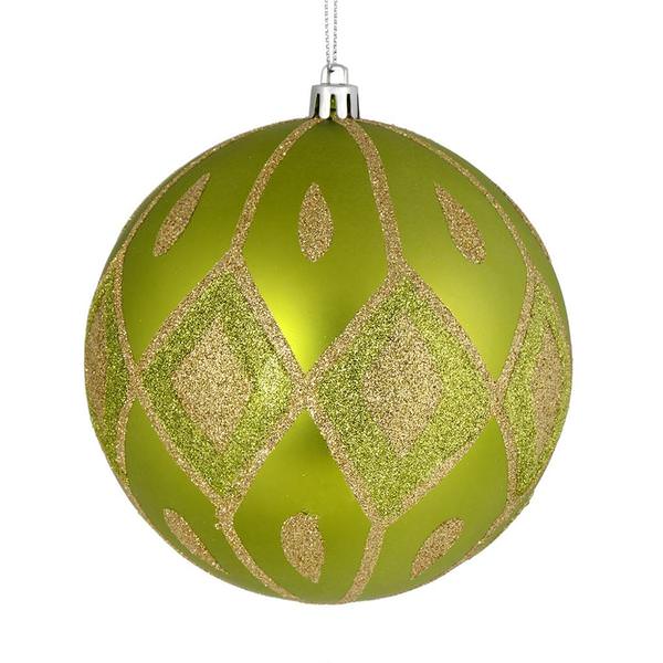 6" Lime Matte Glitter Diamond Ball Ornament (3 pack)
