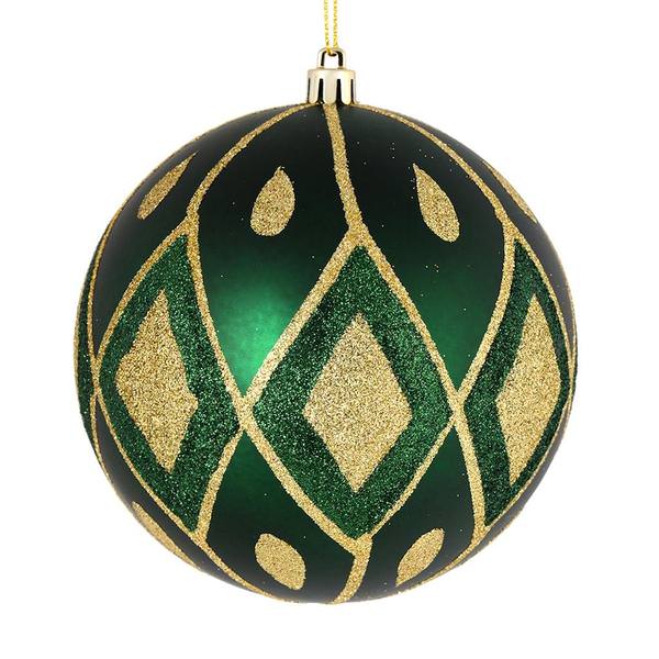 6" Midnight Green Matte Glitter Diamond Ball Ornament (3 pack)