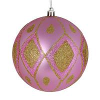 Vickerman 6" Pink Matte Glitter Diamond Ball Ornament (3 pack)