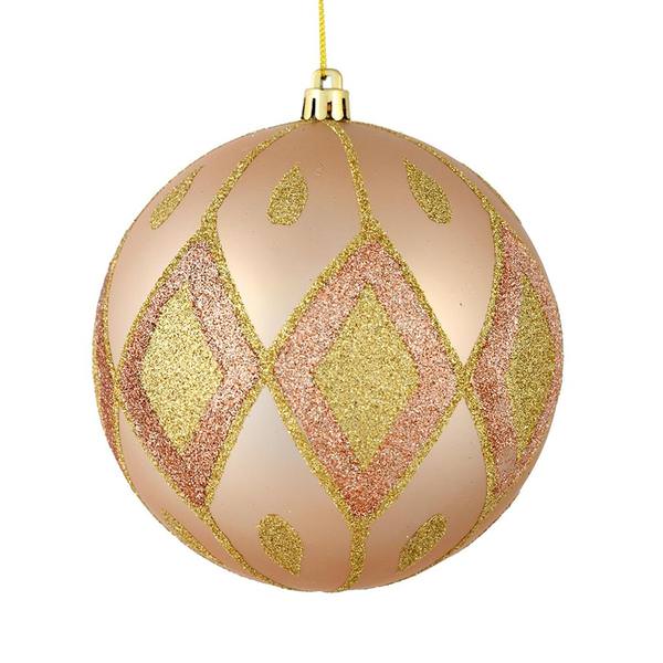 6" Cafe Latte Matte Glitter Diamond Ball Ornament (3 pack)