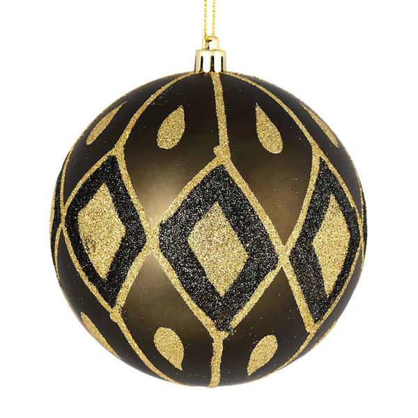 6" Gunmetal Matte Glitter Diamond Ball Ornament (3 pack)