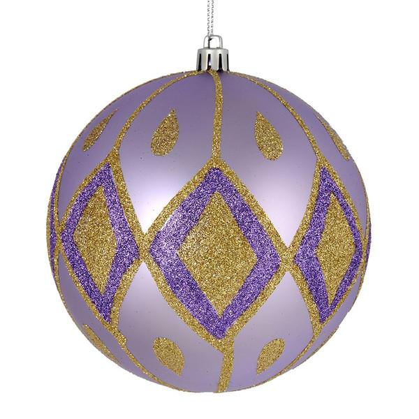 6" Lavender Matte Glitter Diamond Ball Ornament (3 pack)