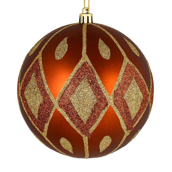 6" Copper Matte Glitter Diamond Ball Ornament (3 pack)