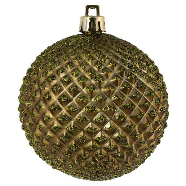 4" Olive Durian Glitter Ball Ornament (6 pack)
