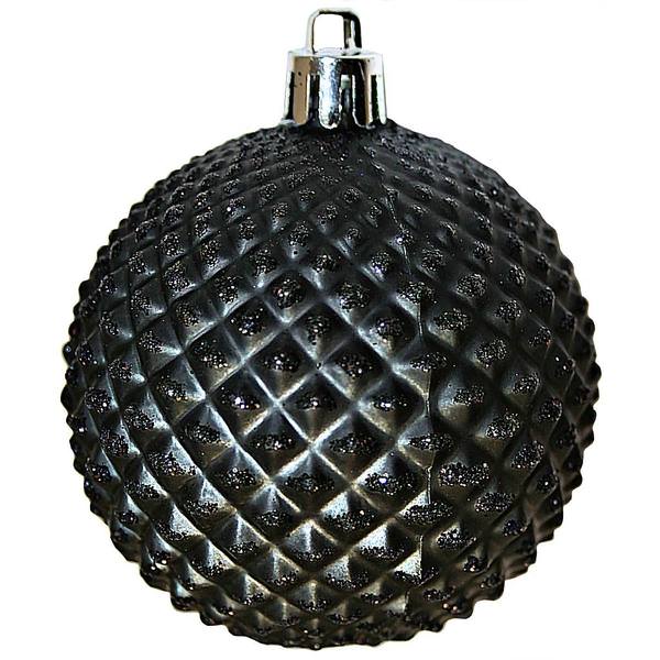 6" Black Durian Glitter Ball Ornament (4 pack)