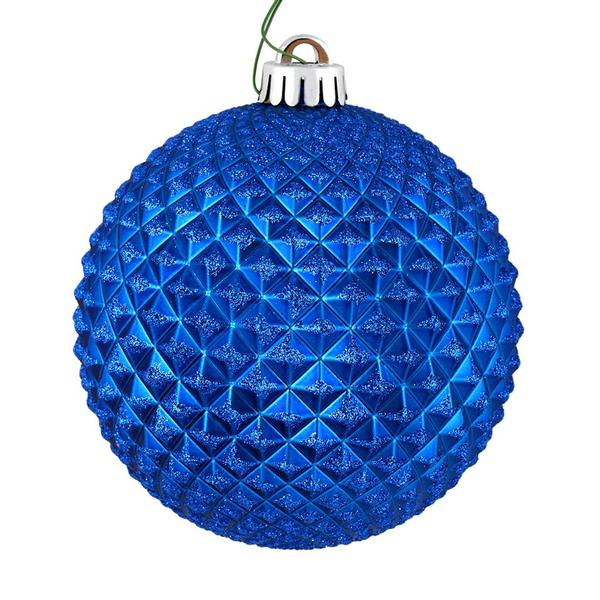4" Blue Durian Glitter Ball Ornament (6 pack)