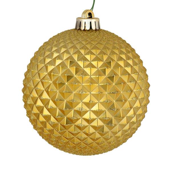 4" Gold Durian Glitter Ball Ornament (6 pack)