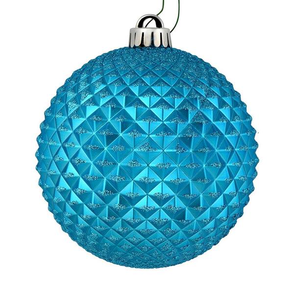 4" Turquoise Durian Glitter Ball Ornament (6 pack)