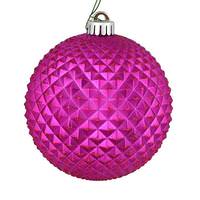 View 4" Fuchsia Durian Glitter Ball Ornament (6 pack)
