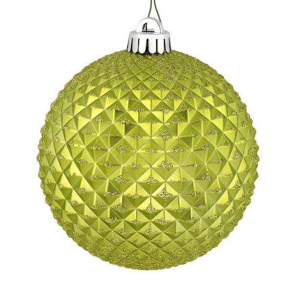 4" Lime Durian Glitter Ball Ornament (6 pack)