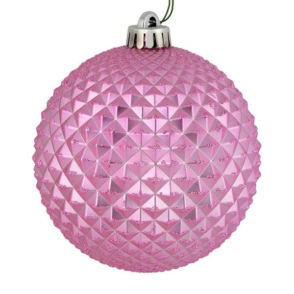 4" Pink Durian Glitter Ball Ornament (6 pack)