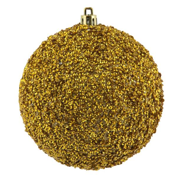 8" Gold Beaded Ball Ornament (2 pack)