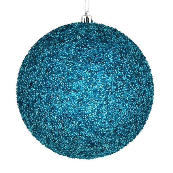 4" Turquoise Beaded Ball Ornament (6 pack)