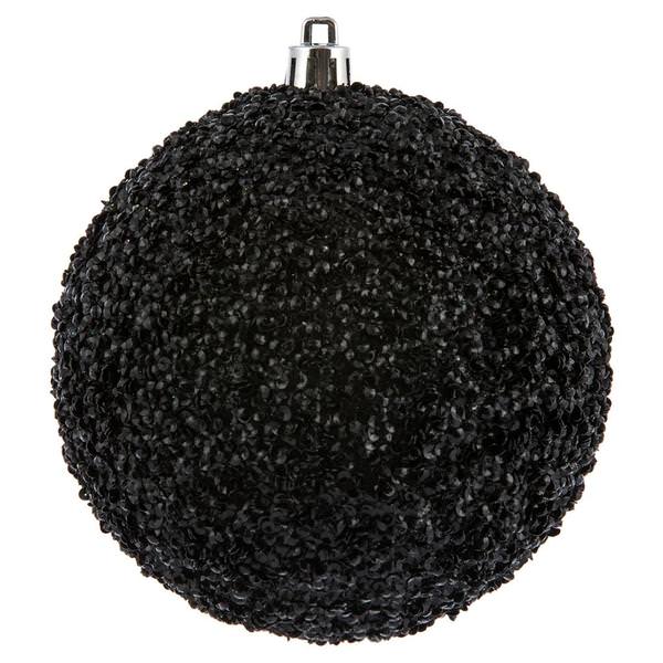 4" Black Beaded Ball Ornament (6 pack)