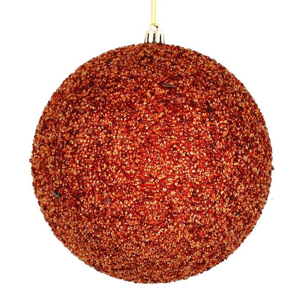 4" Burnished Orange Beaded Ball Ornament (6 pack)
