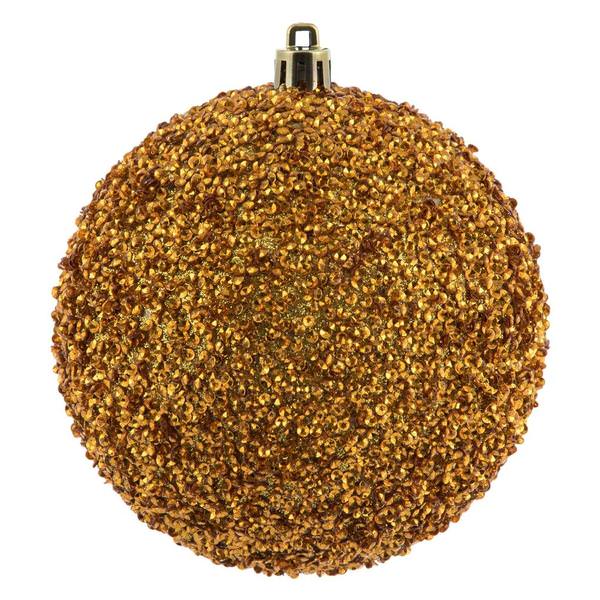 4.75" Honey Gold Beaded Ball Ornament (6 pack)