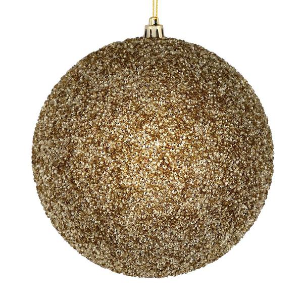 4" Champagne Beaded Ball Ornament (6 pack)