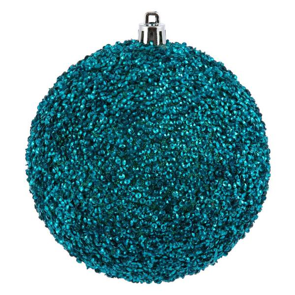 4" Teal Beaded Ball Ornament (6 pack)