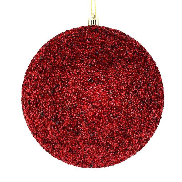 8" Burgundy Beaded Ball Ornament (2 pack)
