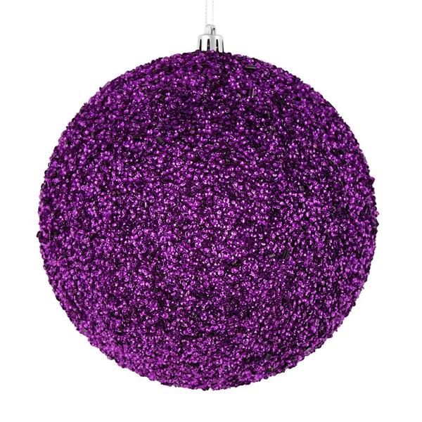 6" Purple Beaded Ball Ornament (4 pack)