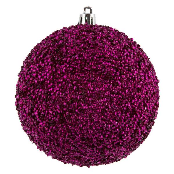4" Fuchsia Beaded Ball Ornament (6 pack)