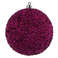 Vickerman 4" Fuchsia Beaded Ball Ornament (6 pack)