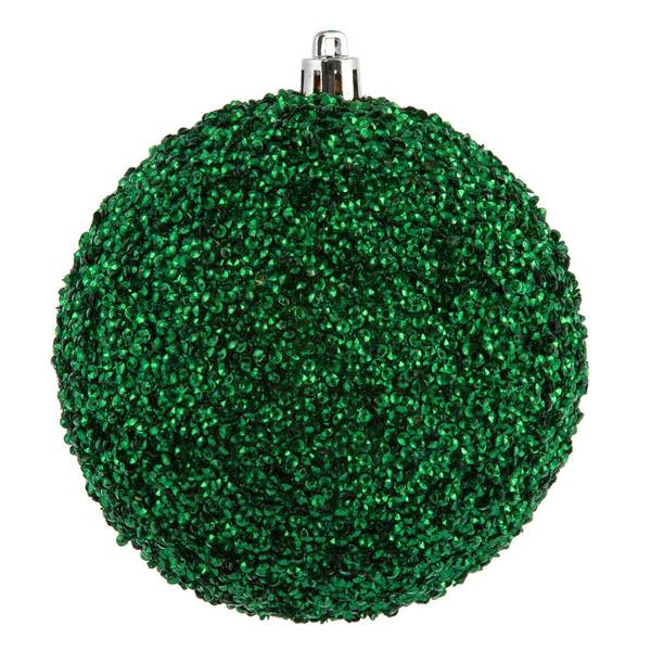 6" Midnight Green Beaded Ball Ornament (4 pack)