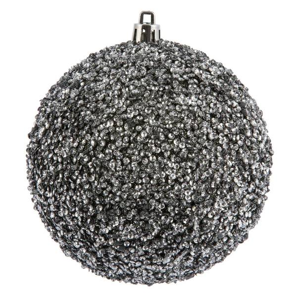 8" Gunmetal Beaded Ball Ornament (2 pack)