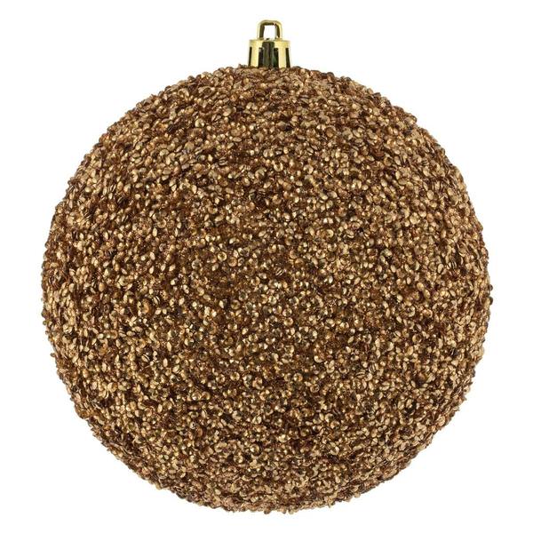 6" Rose Gold Beaded Ball Ornament (4 pack)