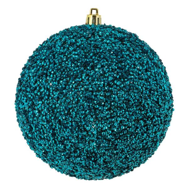 8" Sea Blue Beaded Ball Ornament (2 pack)