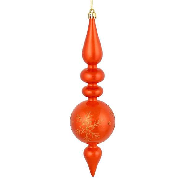 10" Burnished Orange Candy Snowflake Finial Ornament (4 pack)