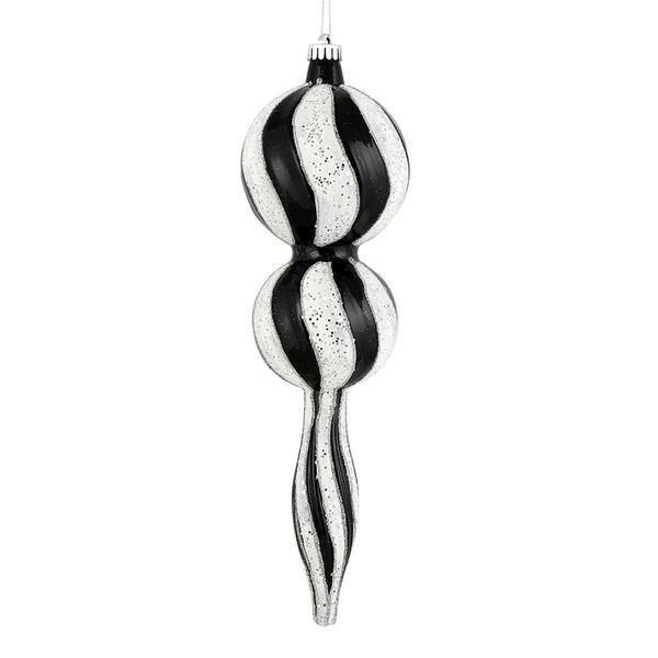 16.5" Black / White Candy Glitter Finial Ornament