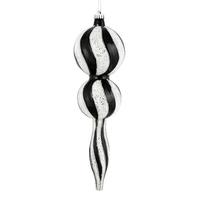 Vickerman 16.5" Black / White Candy Glitter Finial Ornament