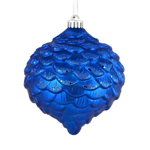 6" Blue Glitter Pine Cone Ornament (6 pack)