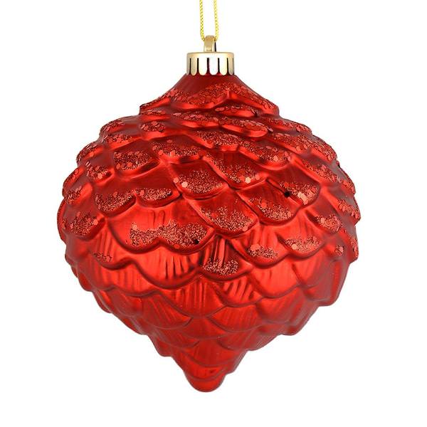 6" Red Glitter Pine Cone Ornamen (6 pack)