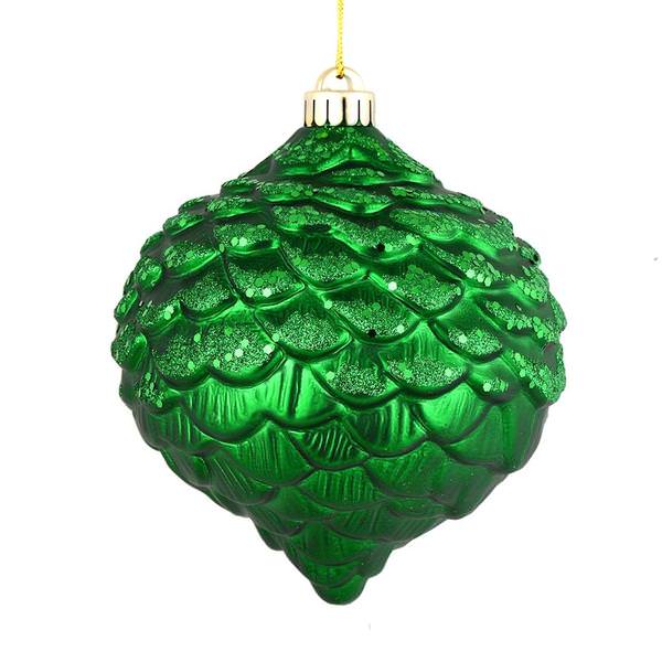 6" Green Glitter Pine Cone Ornament (6 pack)
