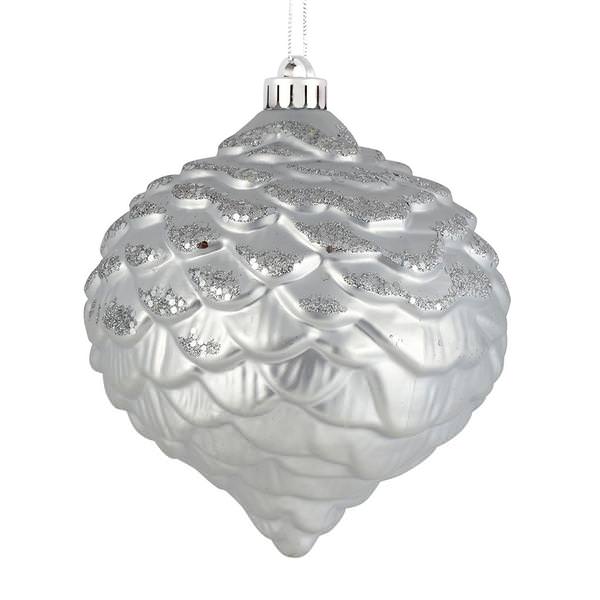 6" Silver Glitter Pine Cone Ornament (6 pack)