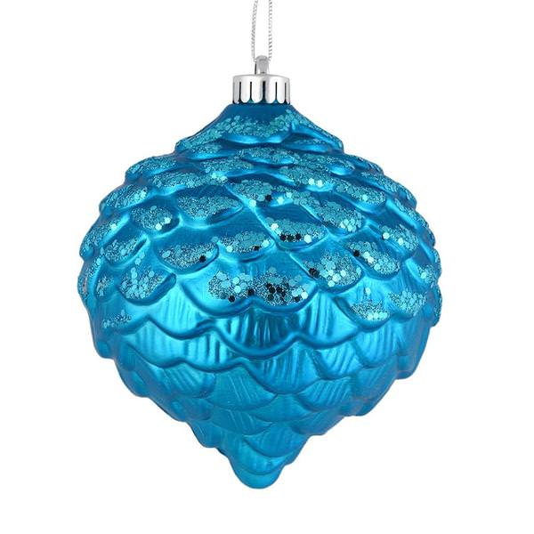 6" Turquoise Glitter Pine Cone Ornament (6 pack)