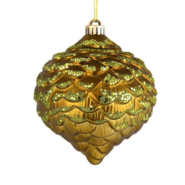 6" Olive Glitter Pine Cone Ornament (6 pack)