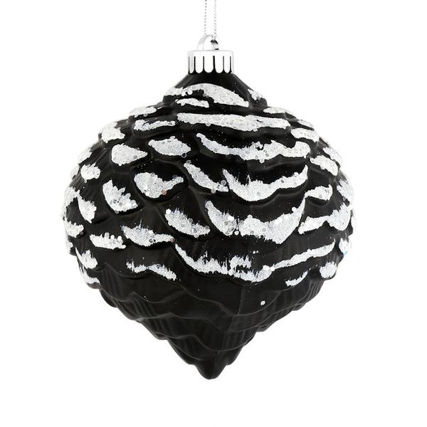 6" Black Glitter Pine Cone Ornament (6 pack)