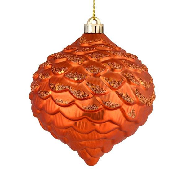 6" Burnished Orange Glitter Pine Cone Ornament (6 pack)