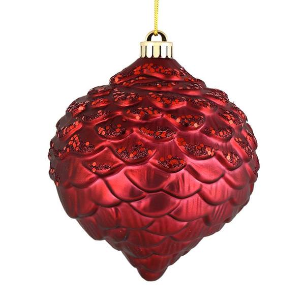 6" Wine Glitter Pine Cone Ornament (6 pack)