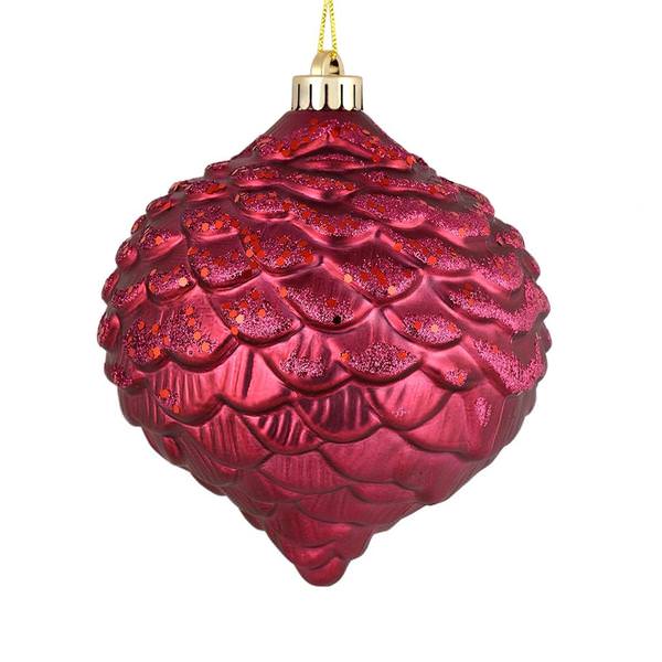 6" Berry Red Glitter Pine Cone Ornament (6 pack)