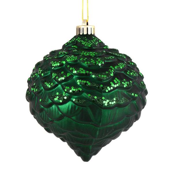 6" Emerald Glitter Pine Cone Ornament (6 pack)