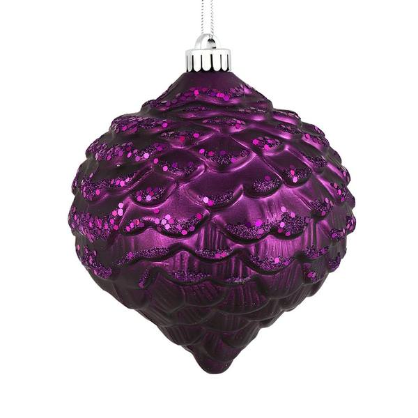 6" Plum Glitter Pine Cone Ornament (6 pack)