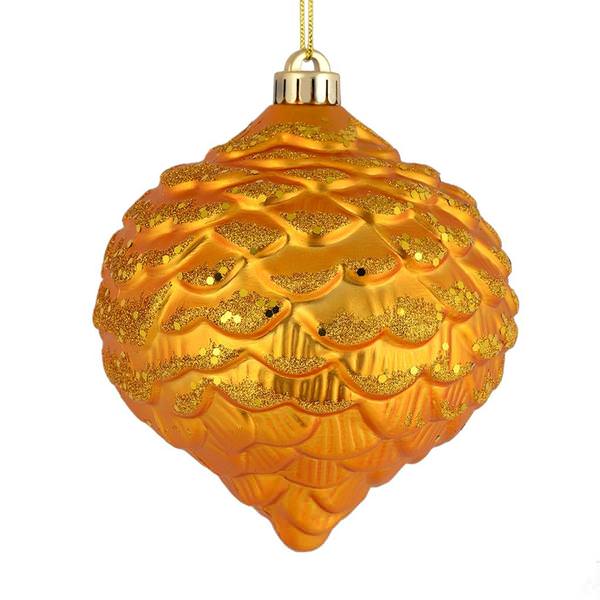 6" Antique Gold Glitter Pine Cone Ornament (6 pack)