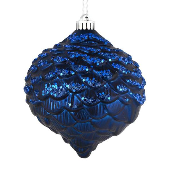 6" Midnight Blue Glitter Pine Cone Ornament (6 pack)