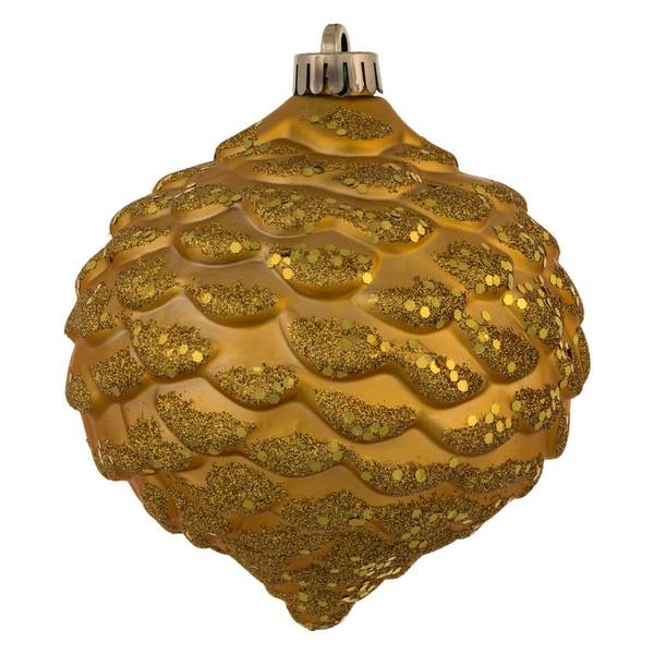 6" Honey Gold Glitter Pine Cone Ornament (6 pack)