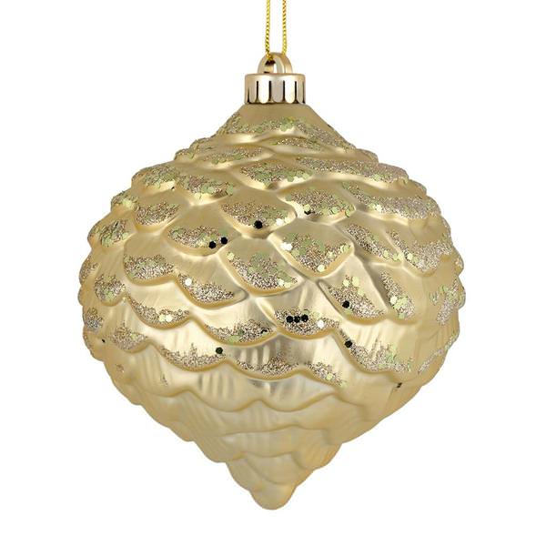 6" Champagne Glitter Pine Cone Ornament (6 pack)